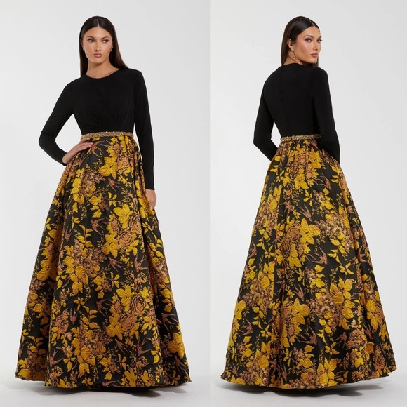 Mac Duggal Dresses & Skirts - NEW Mac Duggal Black Long Sleeve Floral Brocade Ball Gown $598 - Size 20